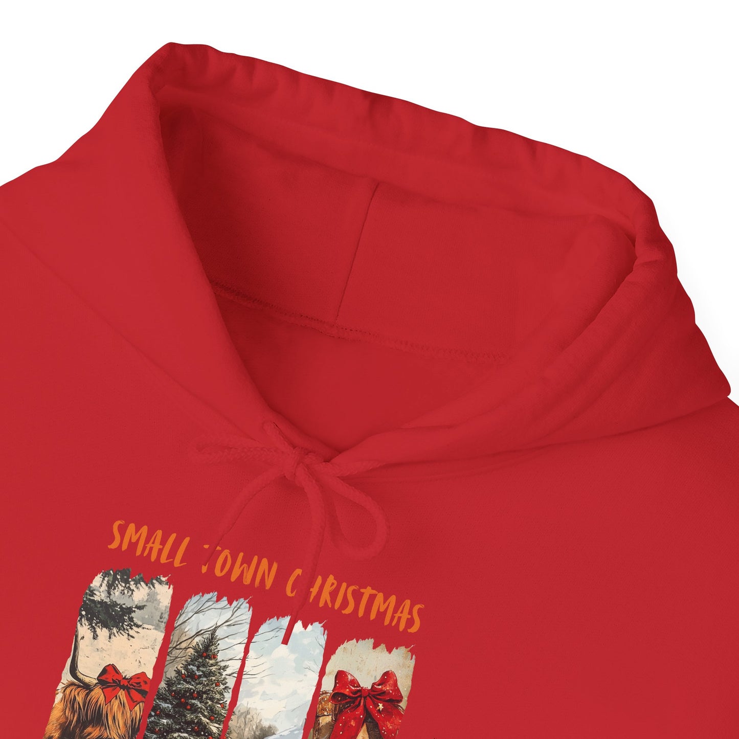 Festive Cattle Small Town Christmas Hoodie for Country Vibes