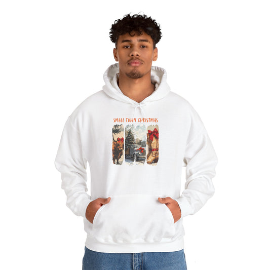 Festive Cattle Small Town Christmas Hoodie for Country Vibes