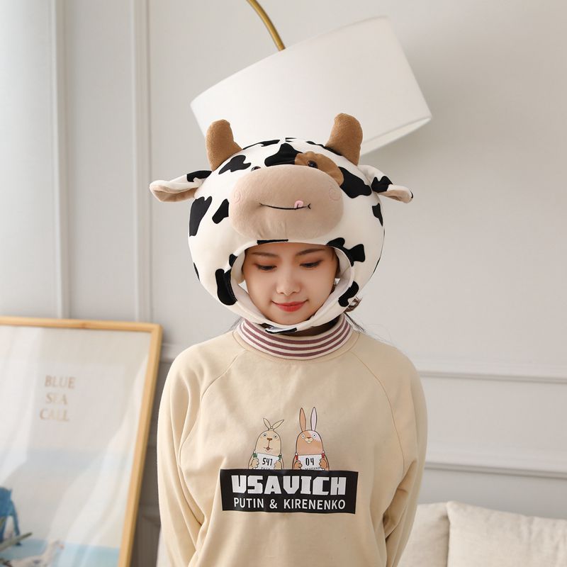 Soft Spot Cow Head Cover Cartoon Head Performance Props