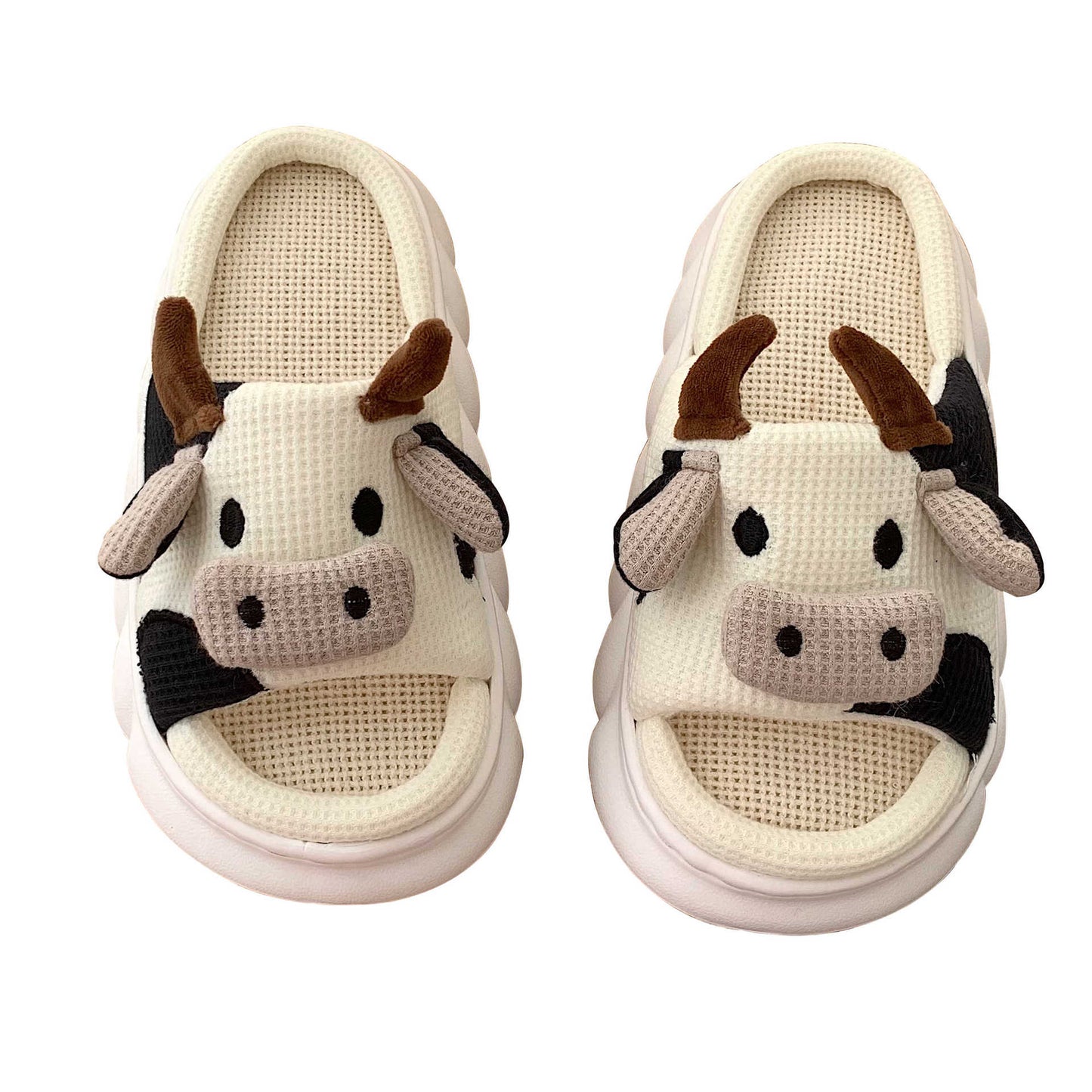 Cow Linen Slippers Soft Casual Washable Breathable