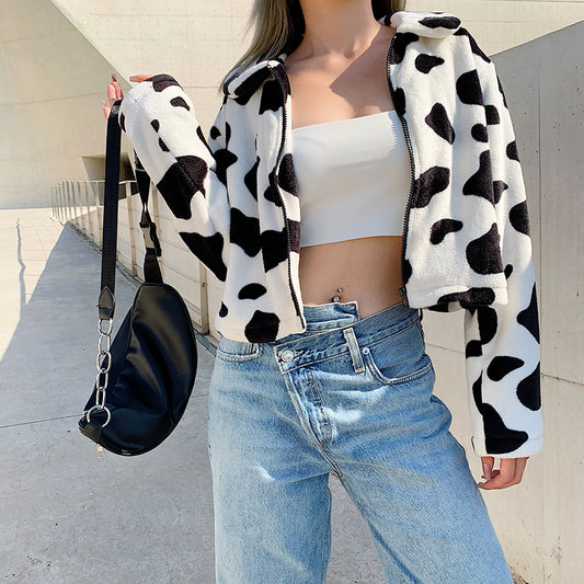 Cow fur warm short jacket