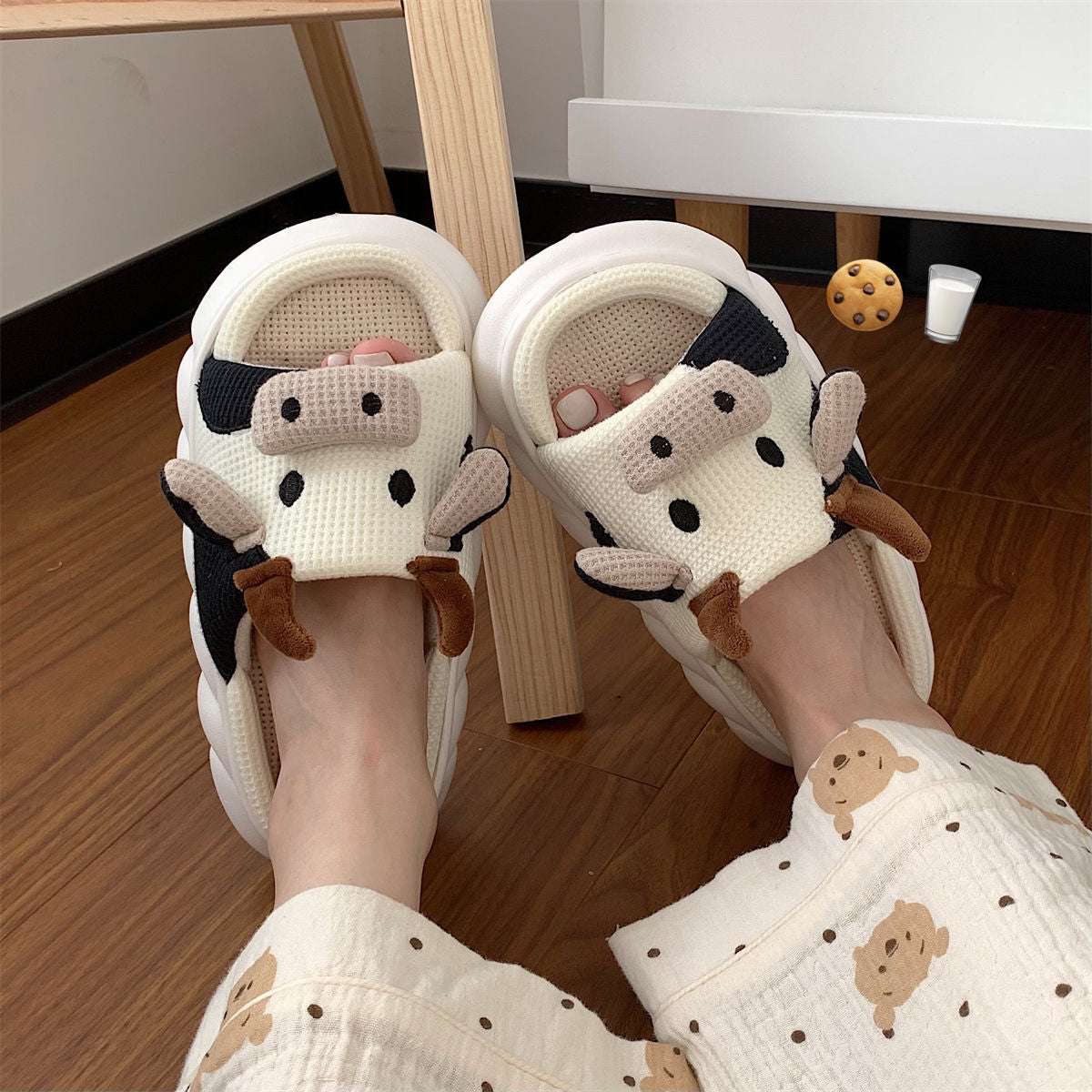 Cow Linen Slippers Soft Casual Washable Breathable