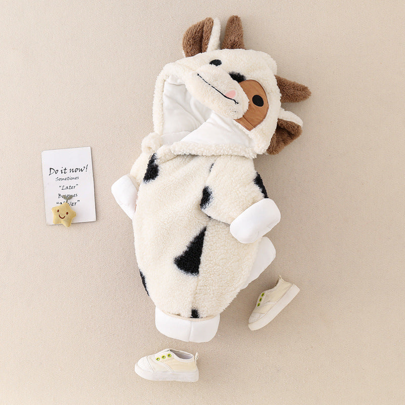 Soft and Cozy Baby Hoodie Coverall with Cow Design