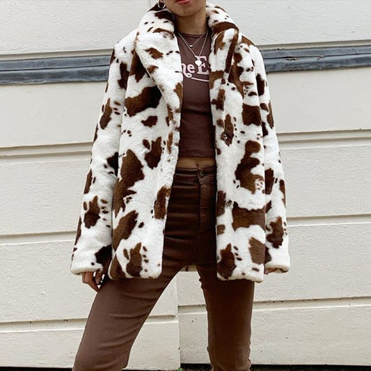 Stay Cozy in Style with Thickened Cow Print Coat