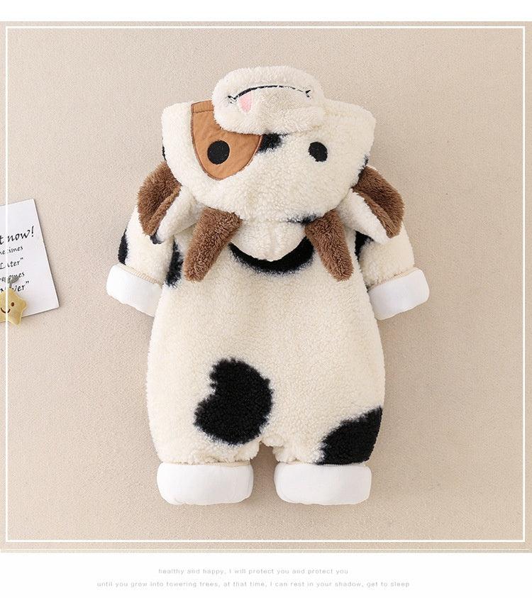 Soft and Cozy Baby Hoodie Coverall with Cow Design