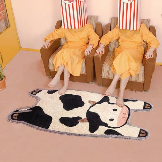 Bedroom Cute Cow Shape Plush Rug