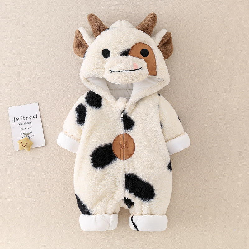 Soft and Cozy Baby Hoodie Coverall with Cow Design