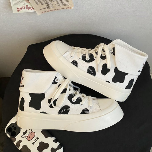 Cow Cute Preppy Women's High-top Canvas Shoes