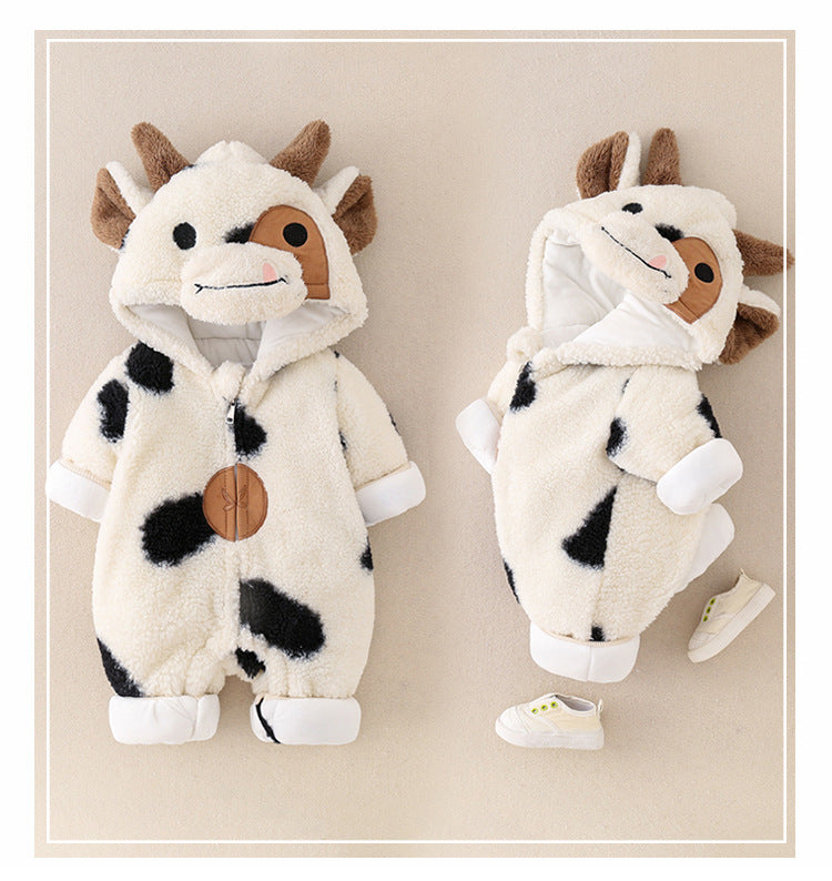 Soft and Cozy Baby Hoodie Coverall with Cow Design