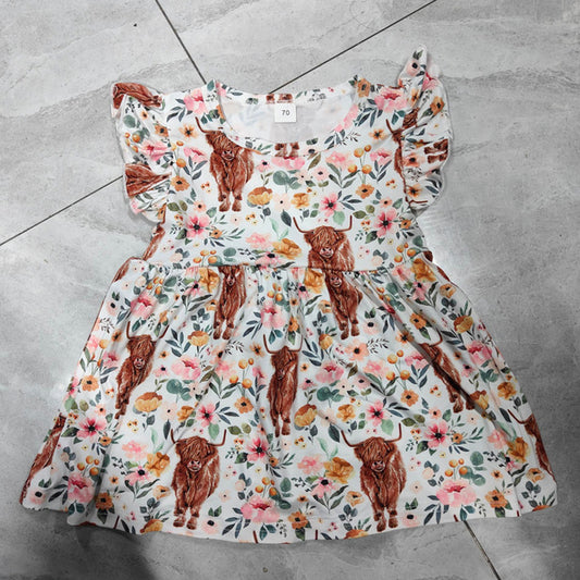 New Arrival Girls Cow Flower Flying Sleeve Skirt