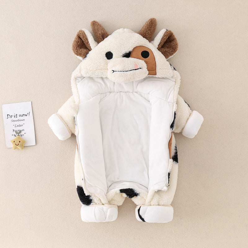 Soft and Cozy Baby Hoodie Coverall with Cow Design